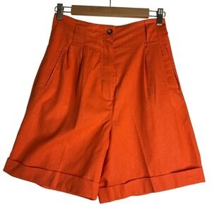 Vintage Rafaella Orange Linen‎ Retro Mom Shorts Pleated High Waisted Bermuda 8